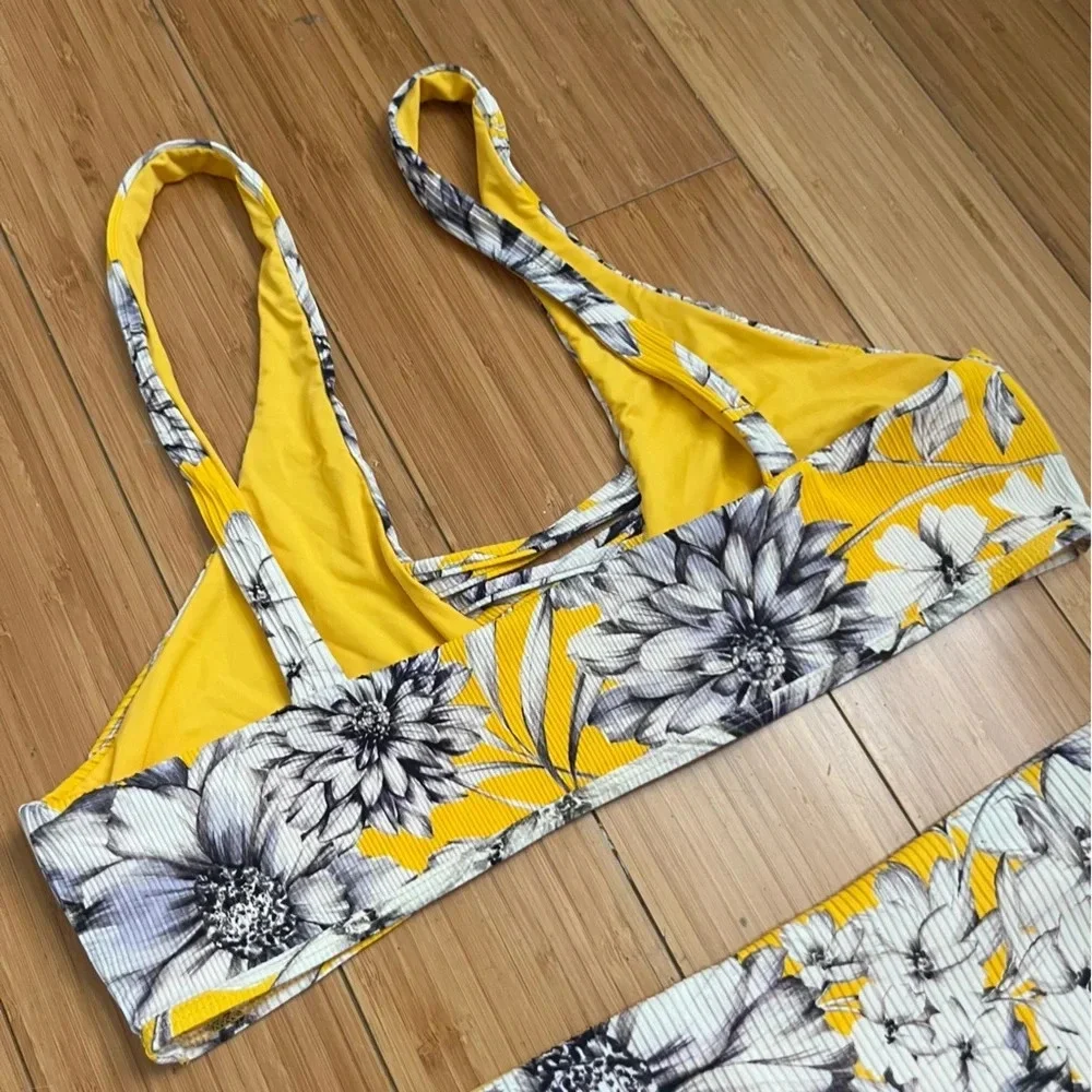 TINI BIKINI Floral Golden Yellow High Waisted Cheeky 2 Piece Bikini
